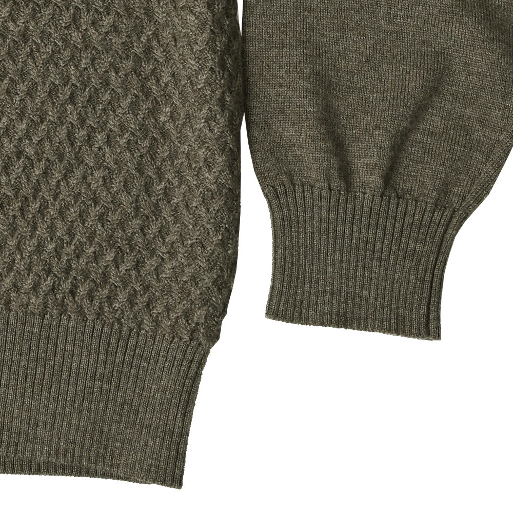 イタリアンキャッシュウール 編み柄 切り替え タートルネックセーター