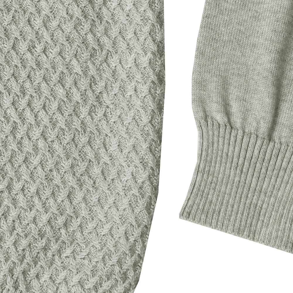 イタリアンキャッシュウール 編み柄 切り替え タートルネックセーター 